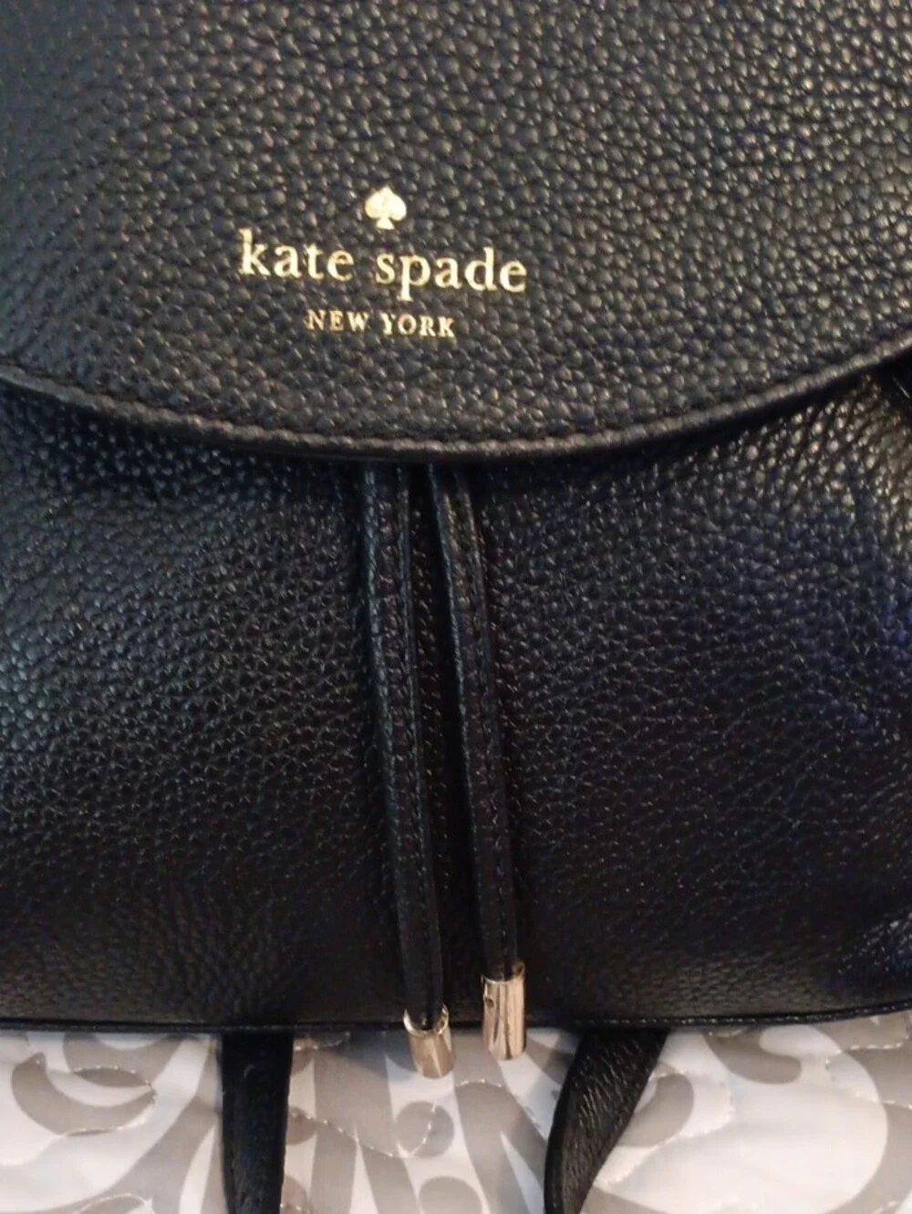 kate spade Black Pebbled Leather Drawstring Backpack